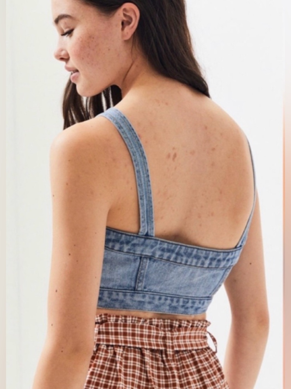 New PacSun Light Wash Denim Bralette Crop Top Tank Medium - Picture 2 of 5